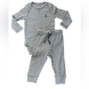 Gap Baby Denim blue Striped Baby Bodysuit/Pants, organic cotton, sz 12-18 m